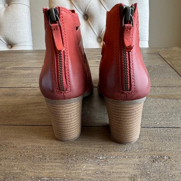 Josef Seibel Women's Sz 6-6.5 EU 37 Burnt Red Orange Strappy Zipper Heeled Boots - Picture 4 of 13